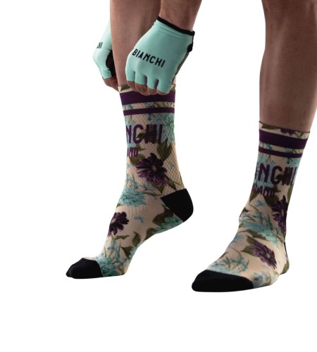 Skarpety kolarskie Bianchi Printed Gravel, celeste flower