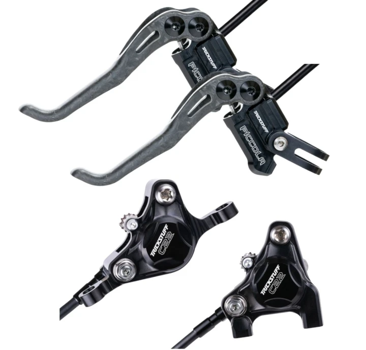 Zestaw 2xklamka/2xhamulec Trickstuff Piccola Carbon, przód post/tył flat