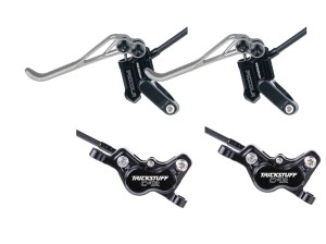 Zestaw 2xklamka/2xhamulec Trickstuff Piccola HD Titanium Czarne, przód post/tył  flat